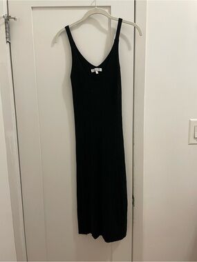 Minimal Black Ribbed Maxi Slip Dress - Women